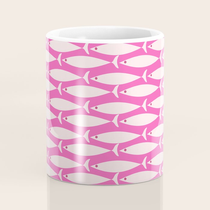 Coastal Fish Geometric Pattern in Bright Pink Coffee Mug Gallery Image 4