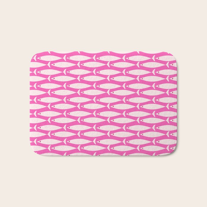 Coastal Fish Geometric Pattern in Bright Pink Bath Mat Gallery Image 1