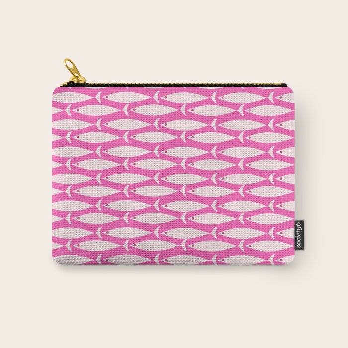 Coastal Fish Geometric Pattern in Bright Pink Carry All Pouch Gallery Image 1