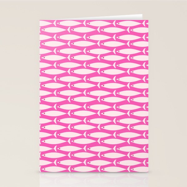 Coastal Fish Geometric Pattern in Bright Pink Stationery Card Gallery Image 1