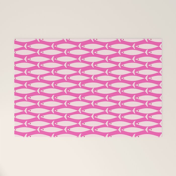 Coastal Fish Geometric Pattern in Bright Pink Welcome Mat Gallery Image 1