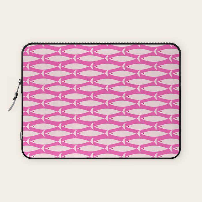 Coastal Fish Geometric Pattern in Bright Pink Laptop Sleeve Gallery Image 1