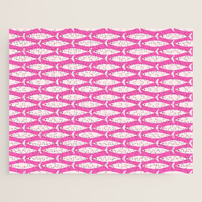 Coastal Fish Geometric Pattern in Bright Pink Jigsaw Puzzle Gallery Image 1