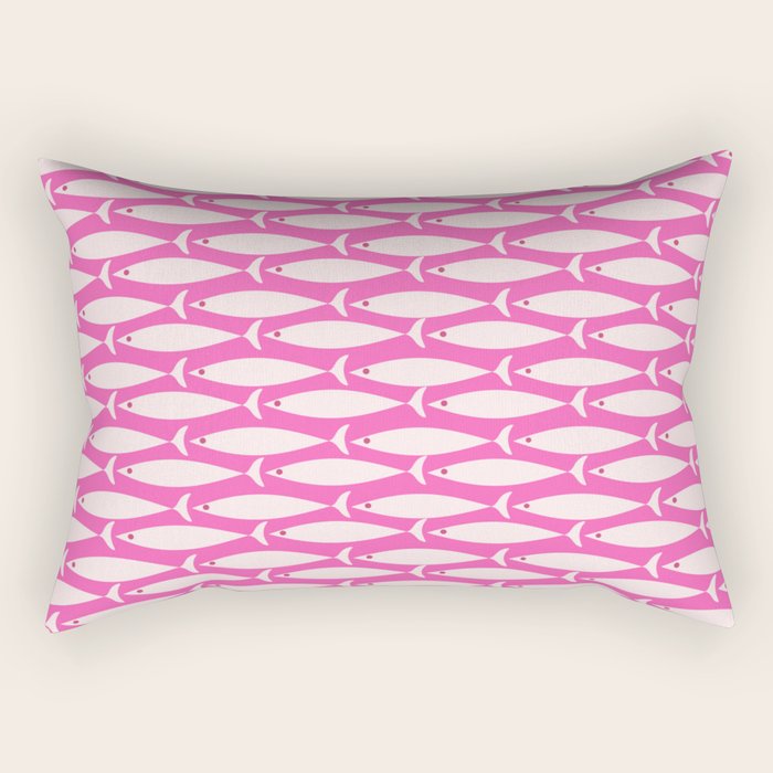 Coastal Fish Geometric Pattern in Bright Pink Rectangular Pillow Gallery Image 1