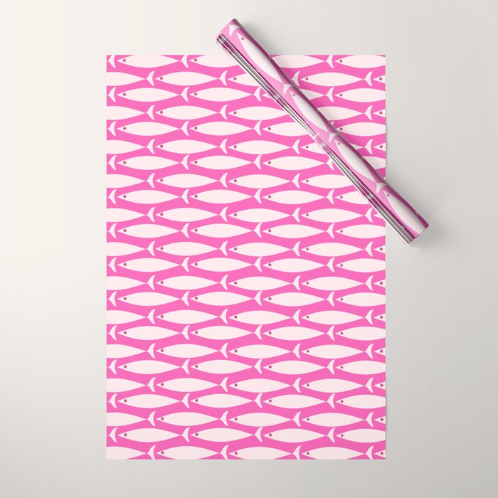 Coastal Fish Geometric Pattern in Bright Pink Wrapping Paper Gallery Image 1