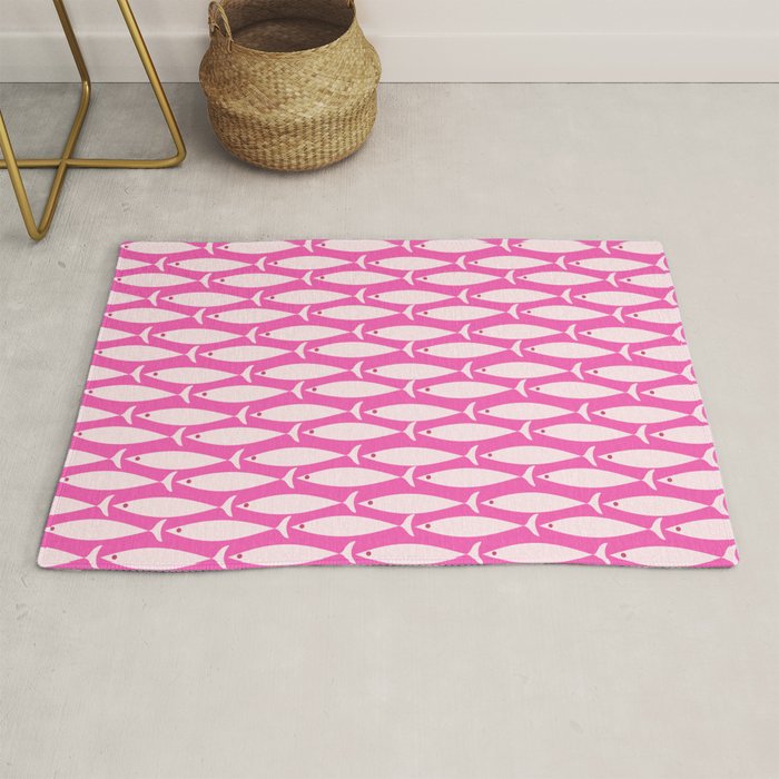Coastal Fish Geometric Pattern in Bright Pink Rug Gallery Image 1