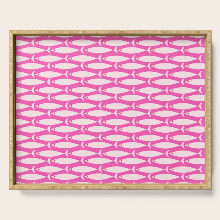 Coastal Fish Geometric Pattern in Bright Pink Serving Tray Gallery Image 1