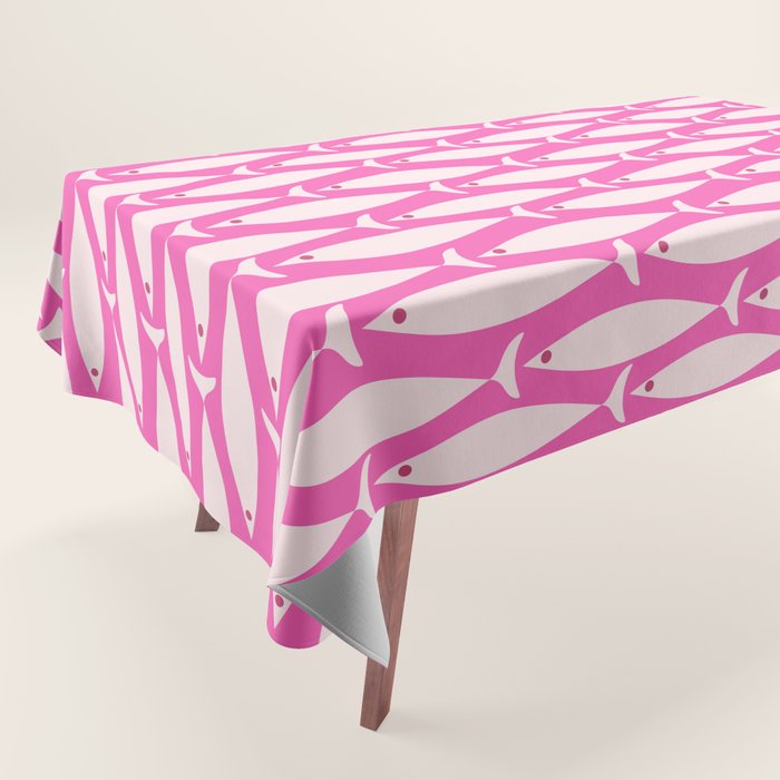 Coastal Fish Geometric Pattern in Bright Pink Tablecloth Gallery Image 1