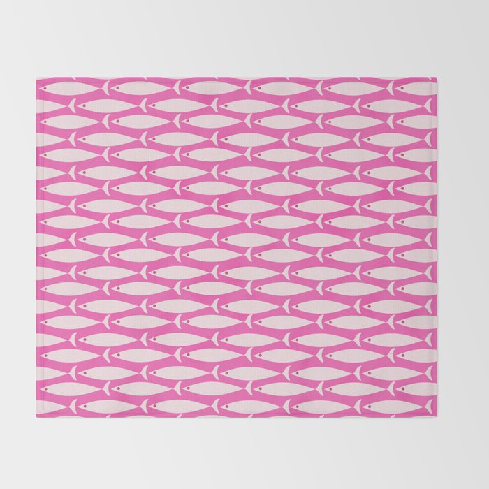 Coastal Fish Geometric Pattern in Bright Pink Throw Blanket Gallery Image 2