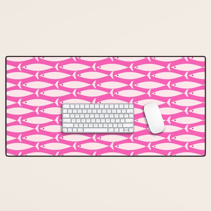 Coastal Fish Geometric Pattern in Bright Pink Desk Mat Gallery Image 1