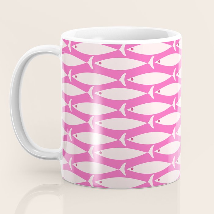 Coastal Fish Geometric Pattern in Bright Pink Coffee Mug Gallery Image 3