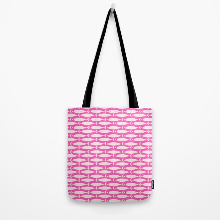 Coastal Fish Geometric Pattern in Bright Pink Tote Bag Gallery Image 2