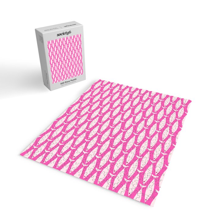 Coastal Fish Geometric Pattern in Bright Pink Jigsaw Puzzle Gallery Image 2