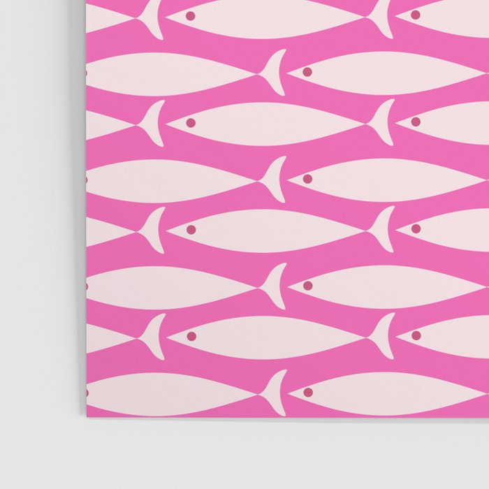Coastal Fish Geometric Pattern in Bright Pink Poster Gallery Image 3