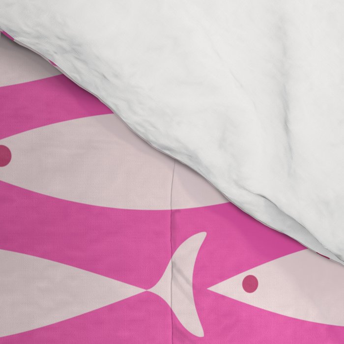 Coastal Fish Geometric Pattern in Bright Pink Comforter Gallery Image 4