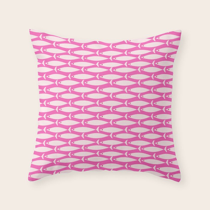 Coastal Fish Geometric Pattern in Bright Pink Throw Pillow Gallery Image 6