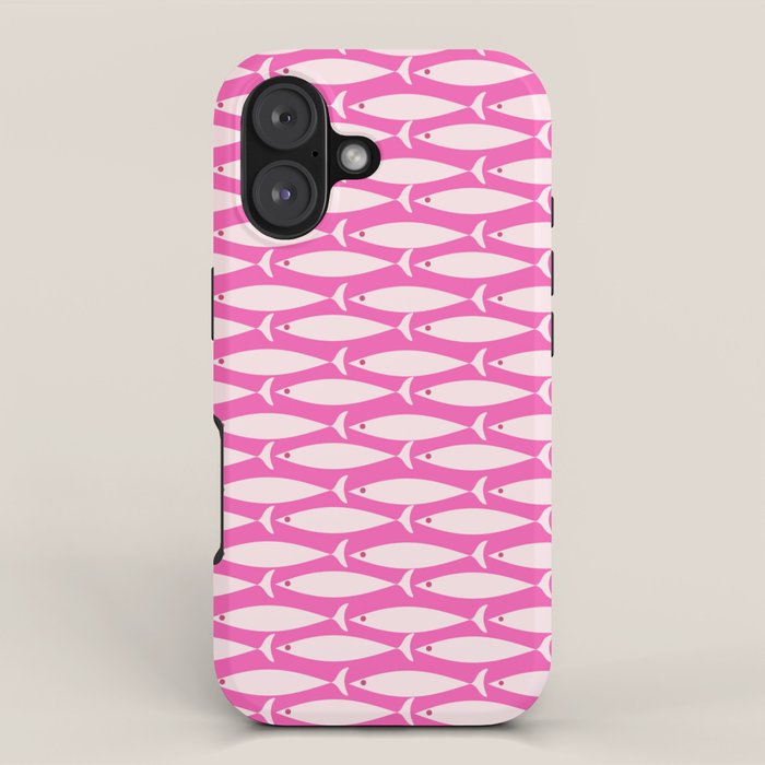 Coastal Fish Geometric Pattern in Bright Pink iPhone Case Gallery Image 1