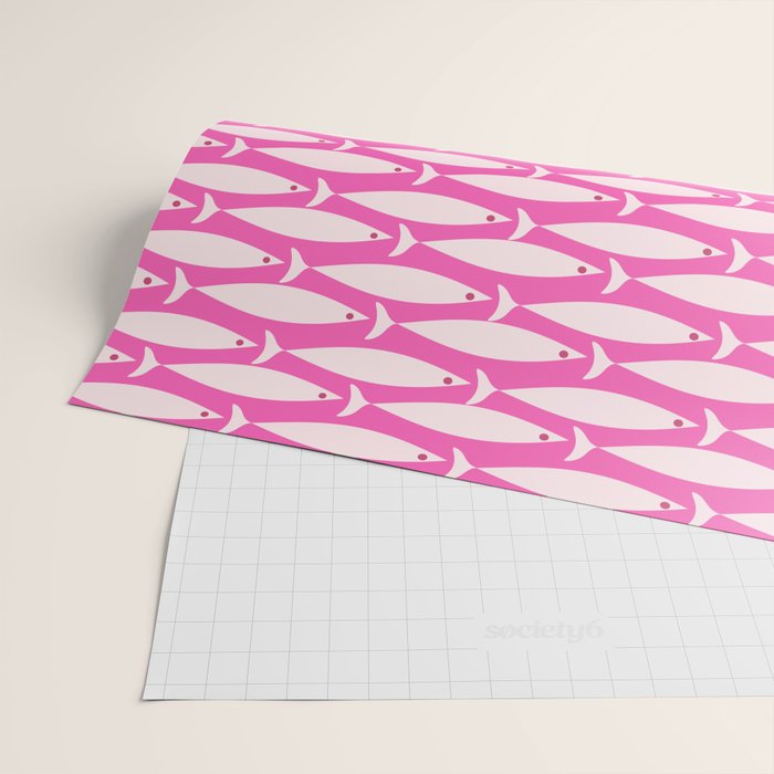 Coastal Fish Geometric Pattern in Bright Pink Wrapping Paper Gallery Image 2