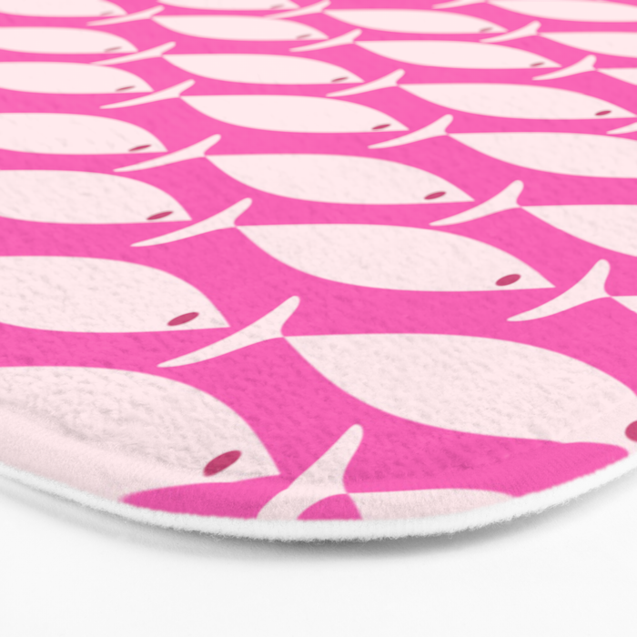 Coastal Fish Geometric Pattern in Bright Pink Bath Mat Gallery Image 3