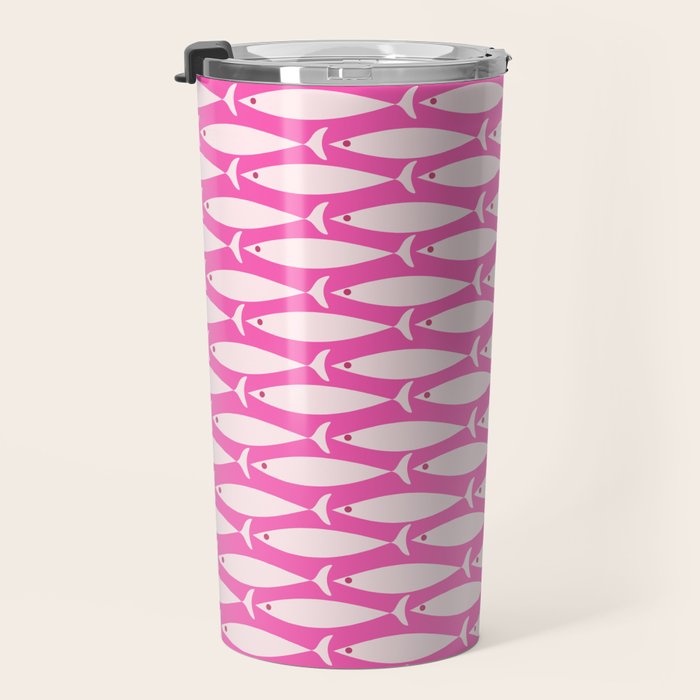 Coastal Fish Geometric Pattern in Bright Pink Travel Mug Gallery Image 3