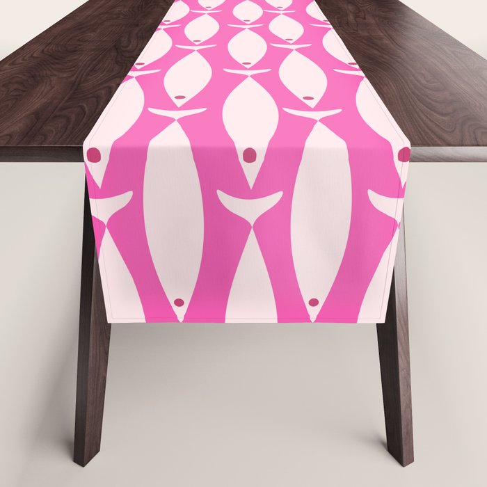 Coastal Fish Geometric Pattern in Bright Pink Table Runner Gallery Image 1