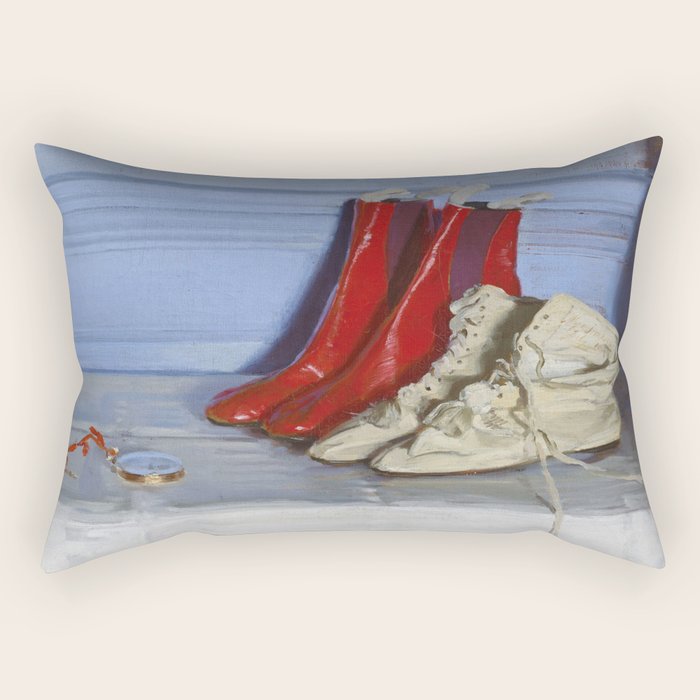 William Nicholson - Miss S's Boots (1919) still life fashion portrait painting Rectangular Pillow Gallery Image 1