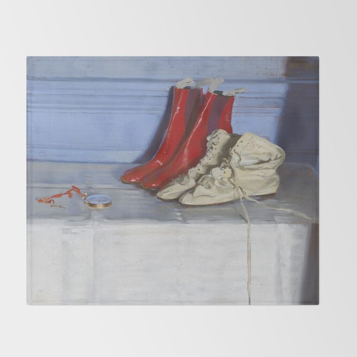 William Nicholson - Miss S's Boots (1919) still life fashion portrait painting Throw Blanket Gallery Image 2