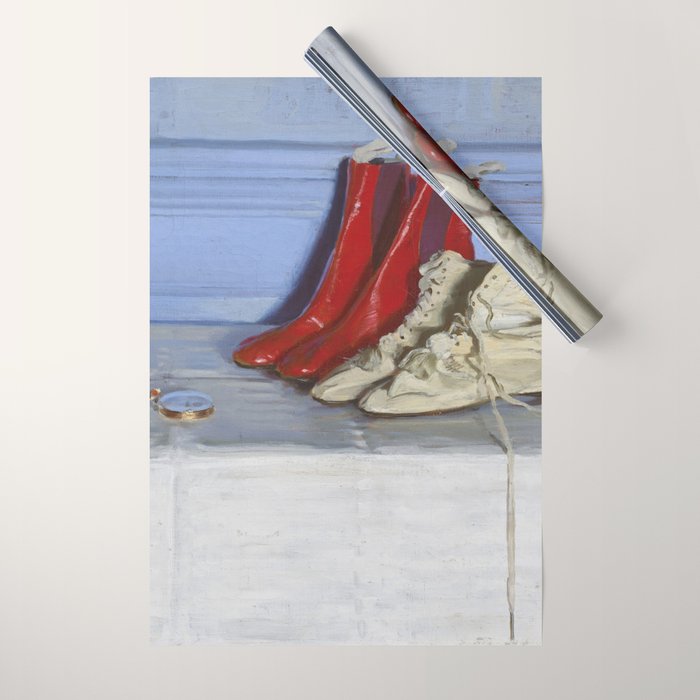 William Nicholson - Miss S's Boots (1919) still life fashion portrait painting Wrapping Paper Gallery Image 1