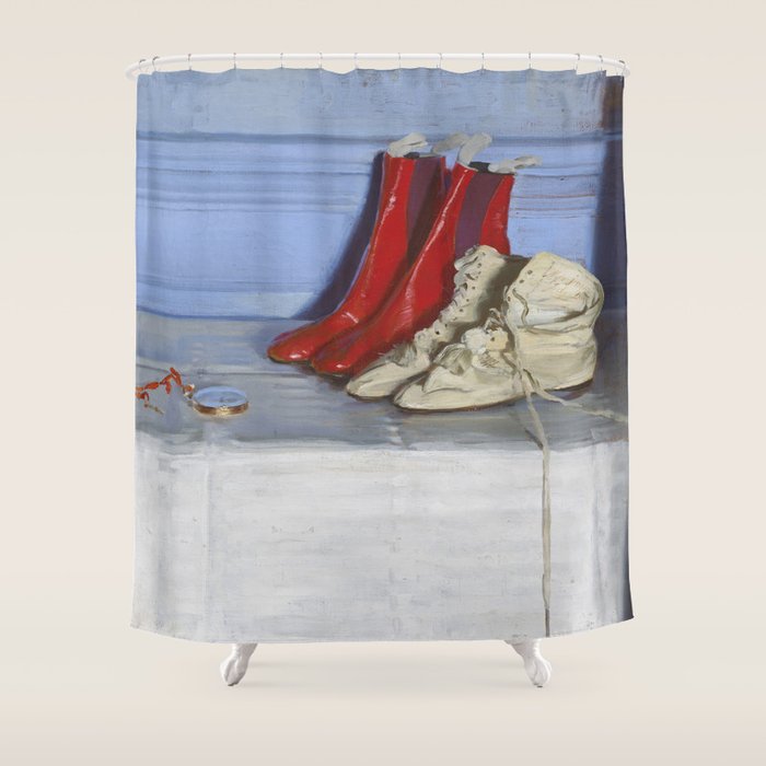 William Nicholson - Miss S's Boots (1919) still life fashion portrait painting Shower Curtain Gallery Image 1