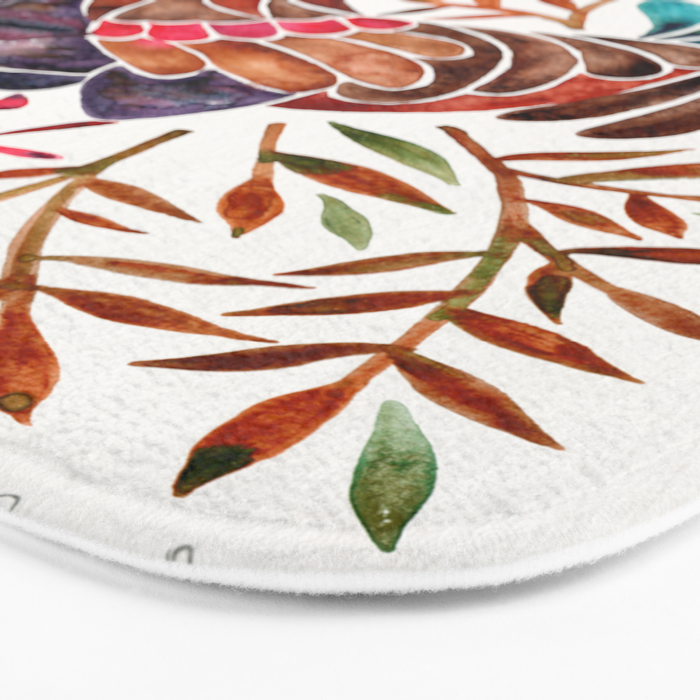 Le Coq â Watercolor Rooster with Sepia Leaves Bath Mat Gallery Image 3