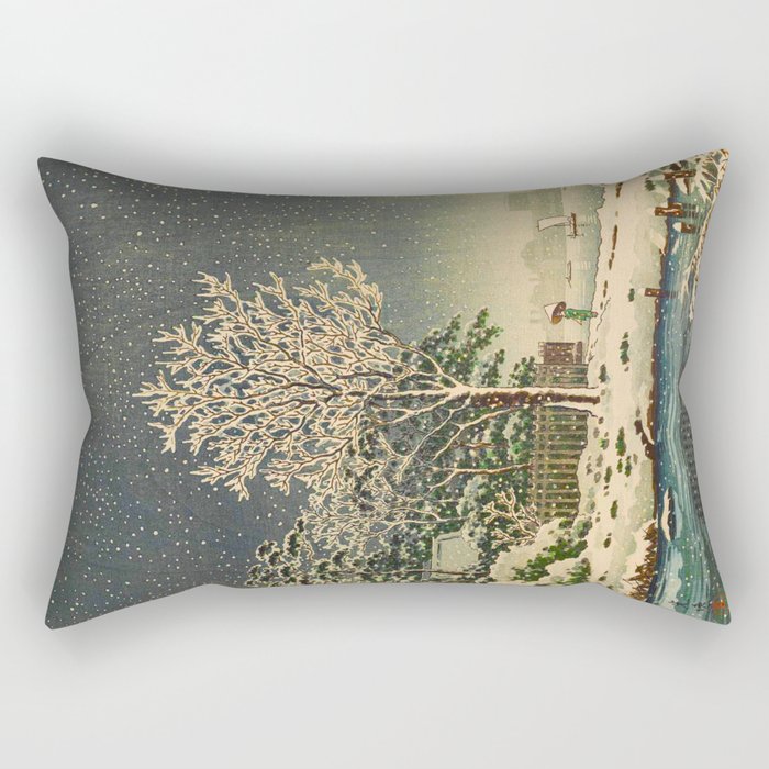 Tsuchiya Kôitsu Japanese Woodblock Vintage Print Winter Landscape Snowfall Rectangular Pillow Gallery Image 2