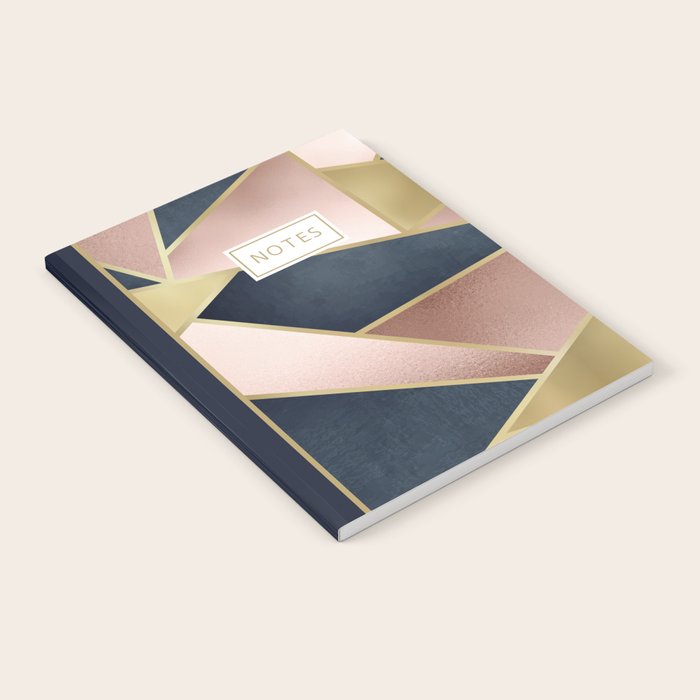 Geometric Art, Rose Gold, Pink and Navy Blue Modern  Notebook Gallery Image 2