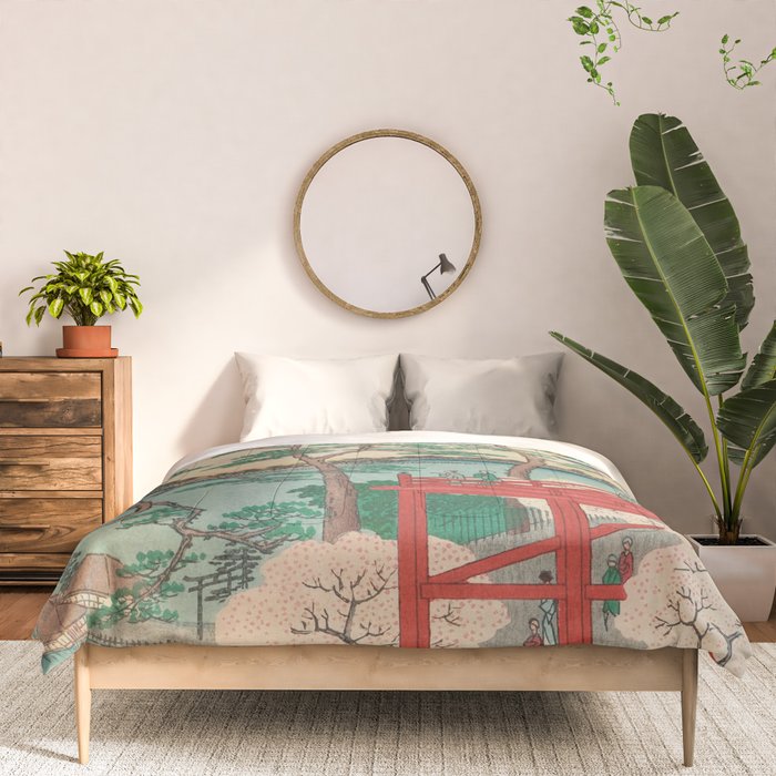 Spring Blossoms and Pond Ukiyo-e Japanese Art Comforter Gallery Image 3