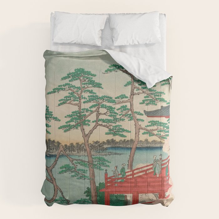 Spring Blossoms and Pond Ukiyo-e Japanese Art Comforter Gallery Image 6