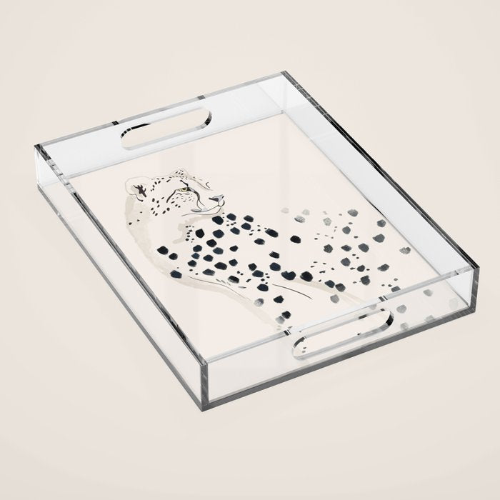 Cheetah 15 Black and White Acrylic Tray Gallery Image 1