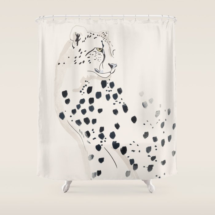Cheetah 15 Black and White Shower Curtain Gallery Image 1