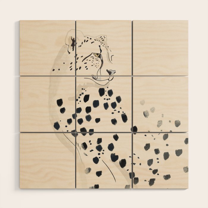 Cheetah 15 Black and White Wood Wall Art Gallery Image 1