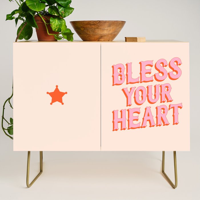 Southern Snark: Bless your heart (bright pink and orange) Credenza Gallery Image 1
