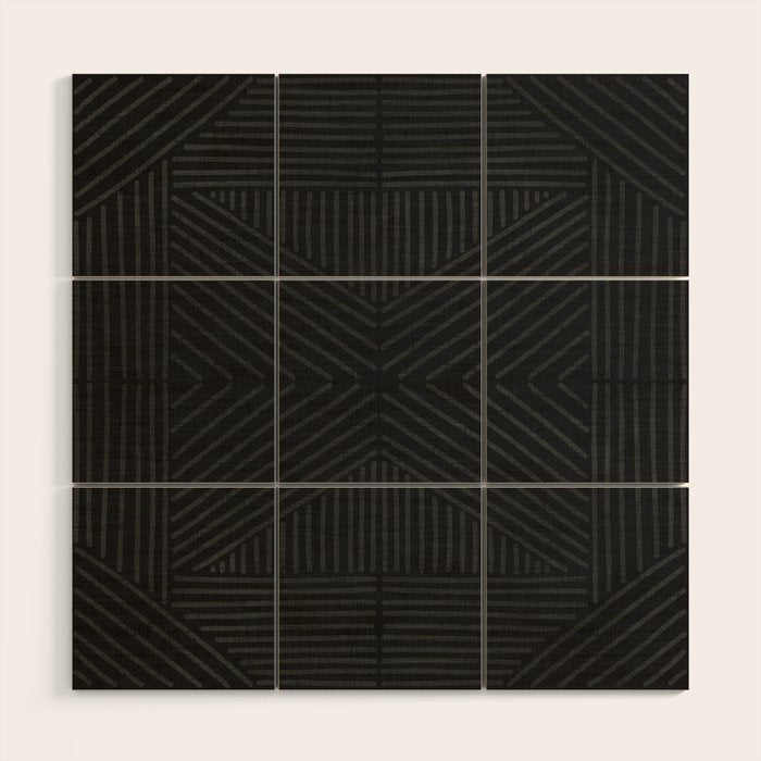 Charcoal grey line work on textured cloth - abstract geometric pattern Wood Wall Art Gallery Image 1