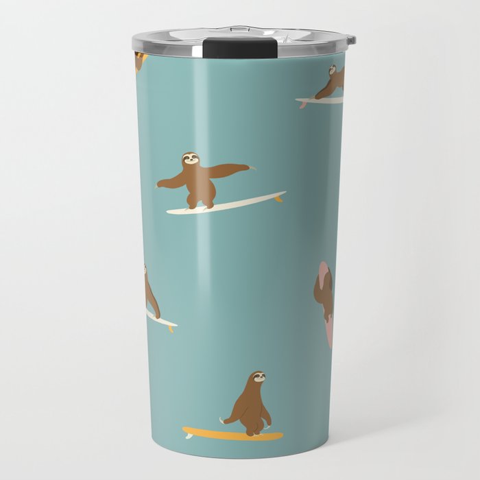 Surfing Sloth in Blue Travel Mug Gallery Image 1