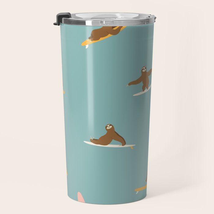 Surfing Sloth in Blue Travel Mug Gallery Image 3