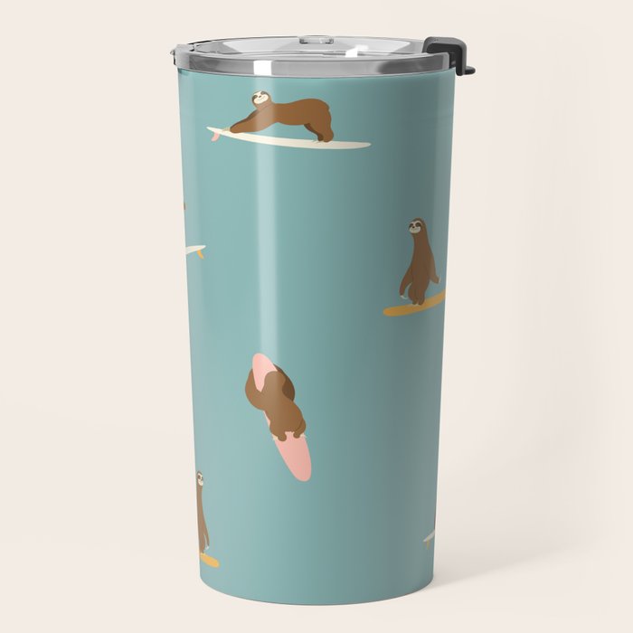 Surfing Sloth in Blue Travel Mug Gallery Image 2