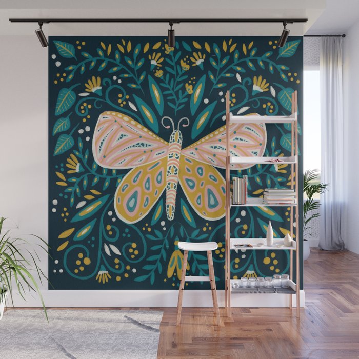 Butterfly Symmetry - Teal Palette Wall Mural Gallery Image 1
