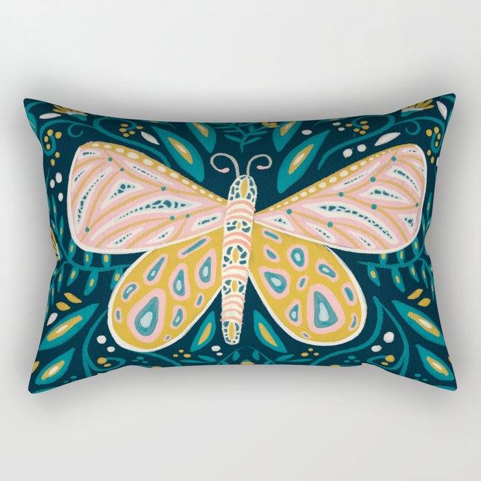 Butterfly Symmetry - Teal Palette Rectangular Pillow Gallery Image 1