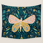Butterfly Symmetry - Teal Palette Wall Tapestry Gallery Image 4