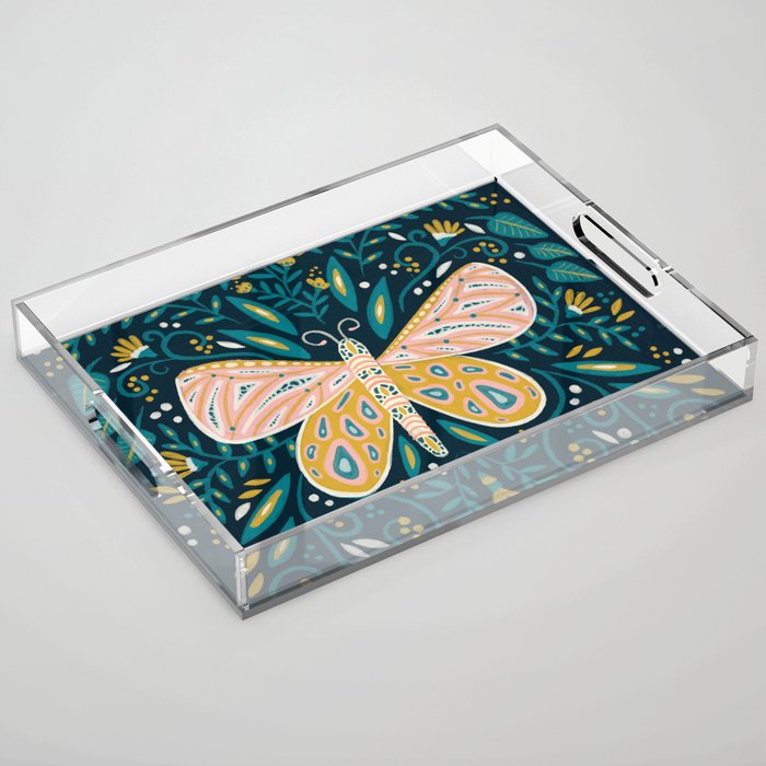 Butterfly Symmetry - Teal Palette Acrylic Tray Gallery Image 1