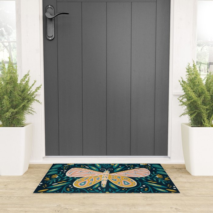 Butterfly Symmetry - Teal Palette Welcome Mat Gallery Image 3
