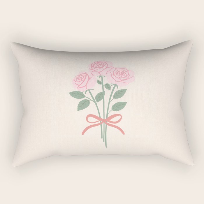 Vintage Pink Rose Bouquets with Ribbon Bows on Cream Rectangular Pillow Gallery Image 2