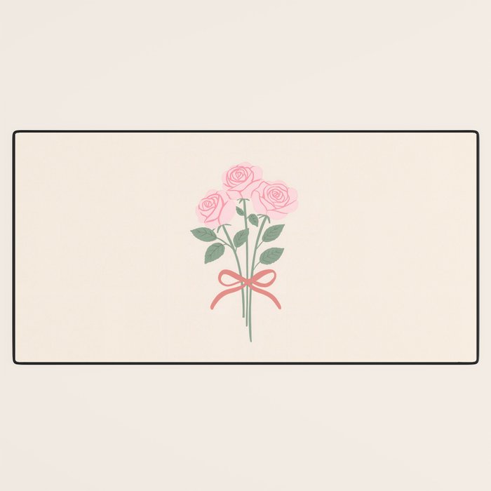 Vintage Pink Rose Bouquets with Ribbon Bows on Cream Desk Mat Gallery Image 3