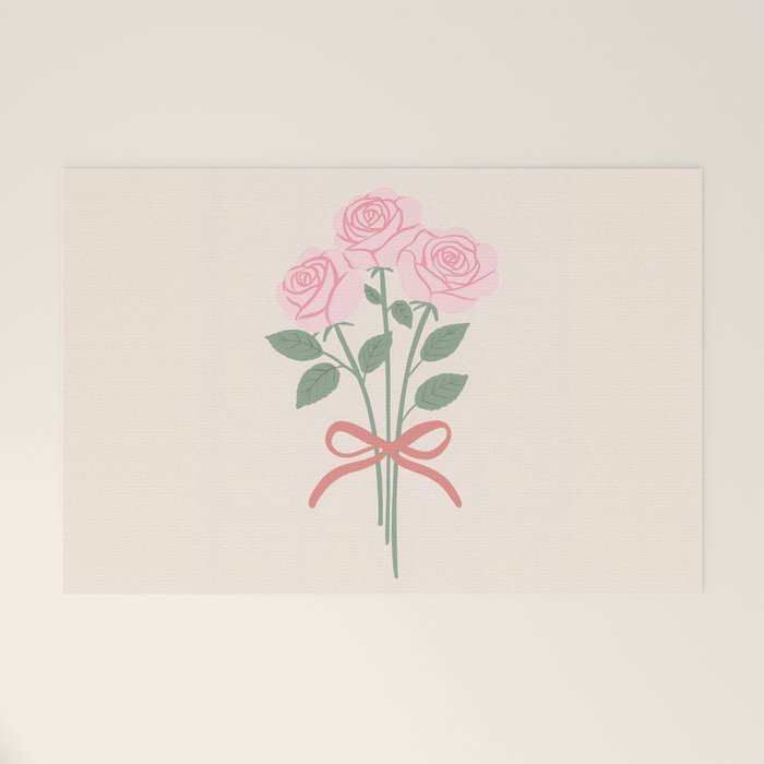 Vintage Pink Rose Bouquets with Ribbon Bows on Cream Welcome Mat Gallery Image 1